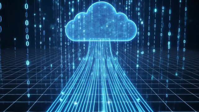 Abstract Digital Cloud with Flowing Data Streams and Binary Code Grid computing technology