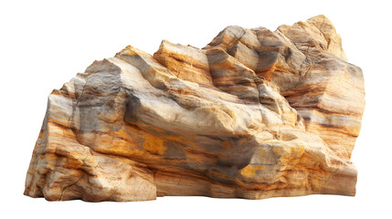 Detailed isolated image of a large layered sandstone rock formation showing beautiful natural strata and rugged textured surfaces perfect for digital composition