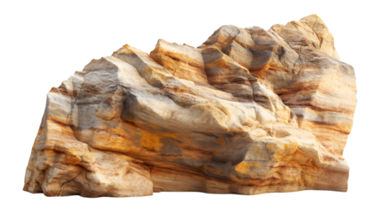 Detailed isolated image of a large layered sandstone rock formation showing beautiful natural strata and rugged textured surfaces perfect for digital composition