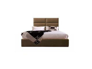 Classic double bed with big headboard isolated on white