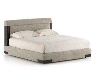 Classic double bed with big headboard isolated on white