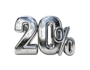 Shiny 3d twenty percent discount sign on black background