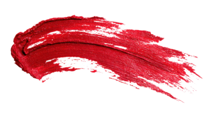 Red lipstick smearing, cosmetic makeup stroke texture, paint swatch on transparent background, beauty product sample