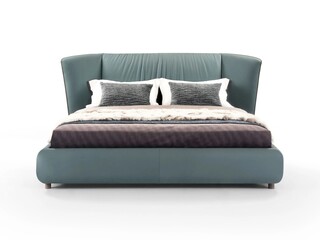 Classic double bed with big headboard isolated on white