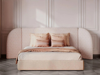 Modern luxury bedroom interior in minimal scandinavian style, 3d render
