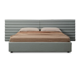 Classic double bed with big headboard isolated on white