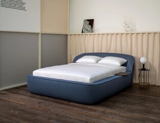 Modern luxury bedroom interior in minimal scandinavian style, 3d render
