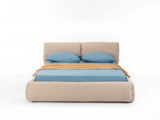 Classic double bed with big headboard isolated on white