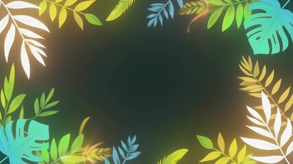 Animated luminous frame of neon tropical leaves on a dark background, adding a vibrant, exotic, and modern botanical touch.
 - Powered by Adobe
