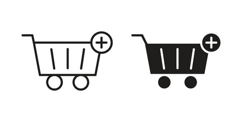 Add to cart icons. silhouette icon vector flat illustration on white background. line art icons