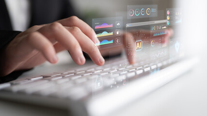 An Artificial Intelligence platform for business intelligence. The dashboard shows advanced data analytics, predictive modeling, and security monitoring through various visualizations. Fermion