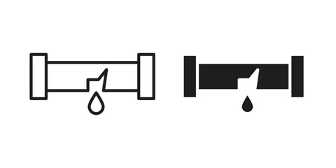 Broken pipe icons. silhouette icon vector flat illustration on white background. line art icons