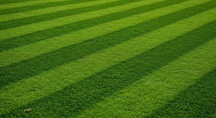 Close-up background of lush green grass with perfectly mown diagonal stripes creating a beautiful natural texture pattern and surface ,nature ,spring ,summer