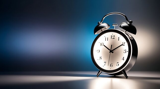 A Professional photograph of a Premium New Year countdown concept featuring a sleek modern alarm clock displaying 11:59, illuminated by studio lighting with dramatic rim lighting accents. - Powered by Adobe