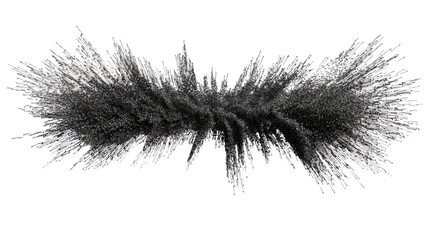 Black powder explosion effect with particles dispersing and scattering, ink dust cloud burst on transparent background