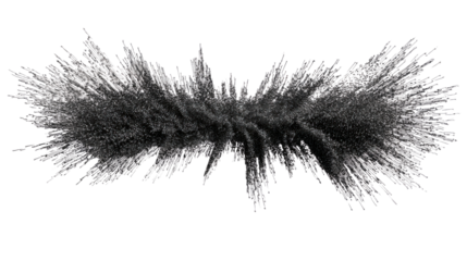 Black powder explosion effect with particles dispersing and scattering, ink dust cloud burst on transparent background