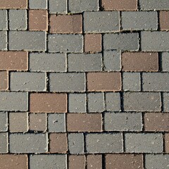 Fototapeta premium Weathered gray and brown interlocking paving stones creating a textured, durable surface ideal for walkways and abstract backgrounds, texture, granite, ground