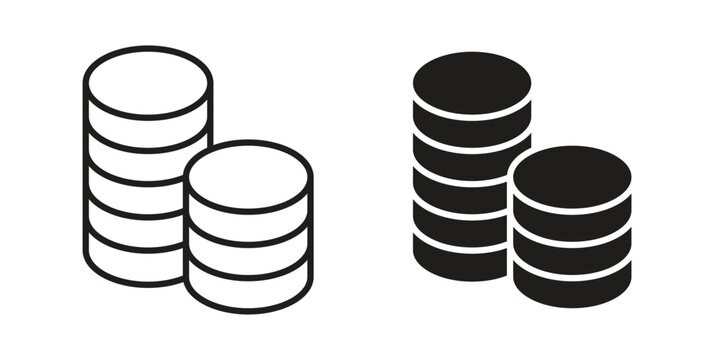 Coins stack icons. silhouette icon vector flat illustration on white background. line art icons