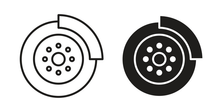 Disk brake icons. silhouette icon vector flat illustration on white background. line art icons