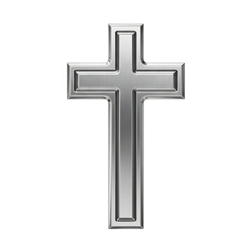 Silver christian cross isolated on transparent background