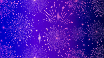 Spectacular display of vibrant fireworks illuminating the dark night sky with dazzling bursts and sparkling stars, perfect for celebrations and festive backgrounds