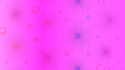 Vibrant Pink and Purple Abstract Background with Dynamic Starburst Patterns and Playful Circular Elements, Creating an Energetic and Festive Digital Design