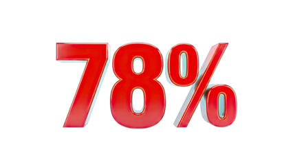 Red 3D 78% Percentage on White Background