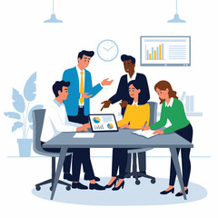 Fototapeta premium Diverse business team collaborating around a table with charts and laptop