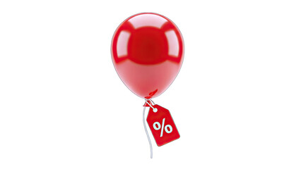 Red Balloon with Sale Tag on White Background