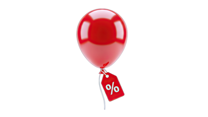 Red Balloon with Sale Tag on White Background