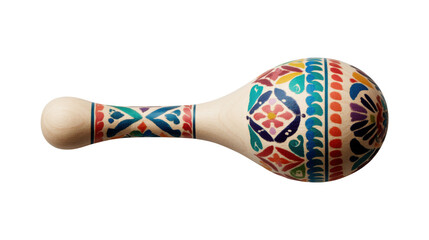 Maraca depicting vibrant traditional latin american folk art patterns, musical instrument on transparent background
