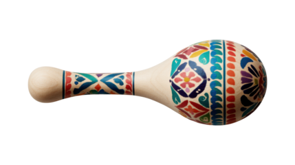 Maraca depicting vibrant traditional latin american folk art patterns, musical instrument on transparent background