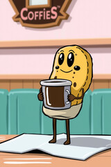 Funny Cookie Character Drinking Tiny Coffee