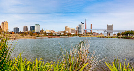 Birmingham Alabama skyline view from Railroad Park in 2012 showing historical railroad station dome