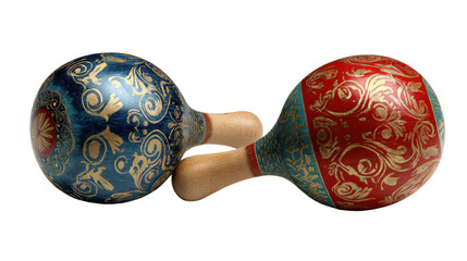 Maracas presenting folk art design and ornamental patterns, showcasing latin american music and culture with a transparent background