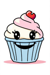 Pastel Kawaii Cupcake with Big Eyes Flat Art