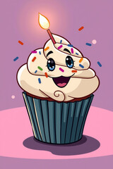 Smiling Birthday Cupcake Vector Character