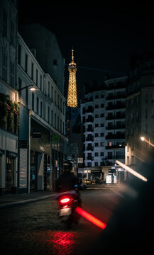 Paris, France: Eiffel tower street view at night