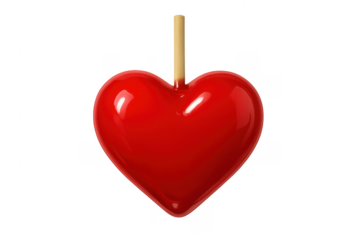 Red heart shaped candy lollipop on transparent background
