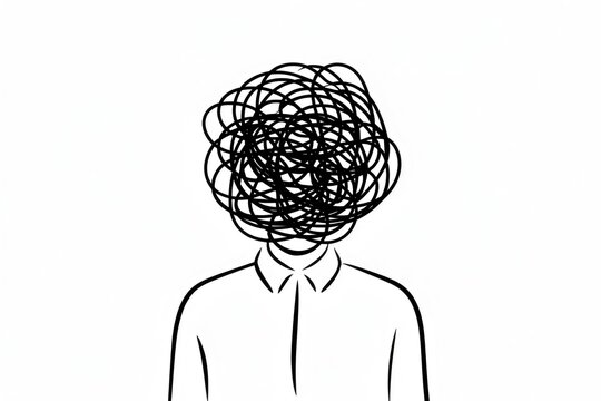 A person with a tangled mind and a confused expression