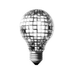 Black and white halftone illustration of a light bulb with geometric grid texture. Minimal dotted graphic style, concept of idea, innovation, technology, creativity and modern thinking. © Ксения Раневская