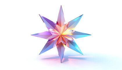 Colorful crystal star shape with sharp geometric points displayed on white background for decorative design