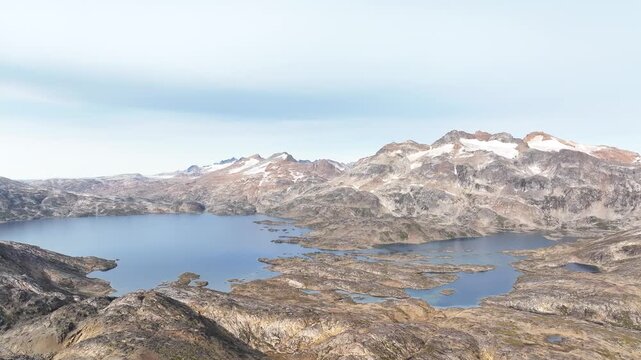 Aerial view of Tasiilaq town arctic ocean and mountains in Greeland