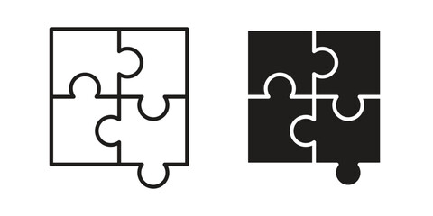 Puzzle icons. silhouette icon vector flat illustration on white background. line art icons