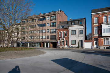 Row of well-preserved traditional workers&rsquo; houses in the Zijdelingsestraat near the railway station of Tienen, Belgium.