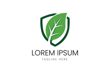 Green Leaf Shield Protection Ecology Concept Vector logo template