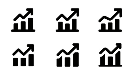 Obraz premium Black graph icons with upward trend arrow in simple flat design on white background for business infographics