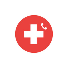 Fototapeta premium Red Circle with White Medical Cross and Phone Icon - Emergency Medical Help