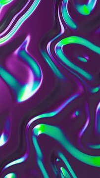 Abstract holographic neon wavy surface background. Foil with wave and ripples. Ultraviolet iridescent backdrop. Seamless loop Vertical video