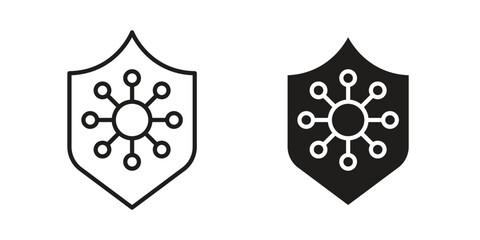 Virus protection shield icons. silhouette icon vector flat illustration on white background. line art icons